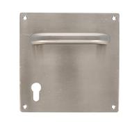 Amig - Juego de Manillas con Placa para Puertas | Mod. 3CB85 | 180x180 mm | Cuadradillo de 8 mm | Con bocallave de 85 mm | Acero inoxidable 18/8 Plateado Mate