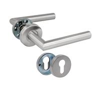 Amig - Juego de Manillas con Roseta para Puertas | 136 x Ø19 mm | Diseño Elegante y Sencillo | Ideal para tu hogar u oficina | Acero inoxidable | Plateado Mate | Incluye Bocallave para Cilindros