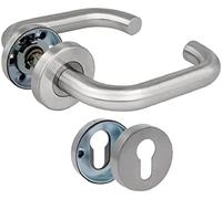 Amig - Juego de Manillas con Roseta para Puertas - Mod. 3RBX - 140 x Ø19 mm - Cuadradillo de 8 mm - Diseño Elegante y Sencillo - Acero inoxidable Plateado Mate