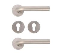 Amig - Juego de Manillas con Roseta para Puertas | Mod. 4RBX | 135 x Ø19 mm | Cuadradillo de 8 mm | Diseño Elegante y Sencillo | Acero inoxidable Plateado Mate (Paquete de 2)