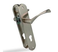 Amig - Juego de manillas de aluminio con placa cuadrada - 240x45mm - 122mm - Cuadradillo 8mm - Con Bocallave 85mm - Manillas para Puertas Interior y Exterior - Aluminio con Acabado Níquel Cepillado