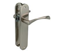 Amig - Juego de manillas de aluminio con placa cuadrada - 240x45mm - 122mm - Cuadradillo 8mm - Sin Bocallave - Manillas para Puertas Interior y Exterior - Aluminio con Acabado Níquel Cepillado