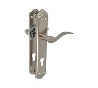 Amig - Juego de Manillas de Placa - Adecuado para Puertas de Paso de Interior y Exterior con Manivela Cómoda, Elegante y Atemporal - Con Bocallave - Latón - Color Plateado - 256 x 48 mm