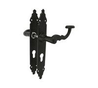 Amig - Juego de manillas Mod. 100PB - 280 x 44 mm - Manilla de Zamak con placa de Acero - Acabado Negro - Incluye bocallave Europerfil - Cuadradillo de 8 mm - Estilo Rústico Forjado a Mano