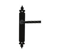 Amig - Juego de manillas Mod. 106P - 270 x 36 mm - Manilla de Zamak con placa de Acero - Acabado Negro - Incluye placa estrecha - Estilo Rústico Forjado a Mano - Sin muelle de recuperación