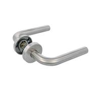 Amig - Juego de manillas Modelo 4RX con roseta, Acero inoxidable 18/8, 136x19(d) mm, Roseta diámetro 53mm, Acero mate