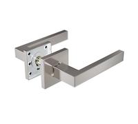 Amig - Juego de Manillas para Puertas | Color Plateado | Diseño Elegante y Sencillo | Fácil de Instalar, Incluye Tornillería | Acero Inoxidable | Roseta Cuadrada de 54 x 54 mm