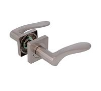 Amig - Juego de Manillas para Puertas - Mod. BOLONIA - 122 x 48 mm - Con Bocallave - Diseño Elegante y Sencillo - Manija de Agarre Ergonómico - Zamak Plateado Mate