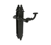 Amig - Juego de Manillas rústicas - Placa Martilleada - 280 x 45 mm - Ideal para Aumentar la Privacidad de una Estancia - Placa de Acero y Tirador de Zamak Negro