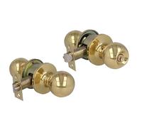 Amig - Juego de pomos tipo bola - Con llave exterior - Picaporte de entrada 60/70 mm - Canto cuadrado - Latón - Dorado - Puertas de grosor de 35 a 45 mm