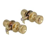 Amig - Juego de pomos tipo copa | Con llave exterior | Picaporte de entrada 60/70 mm | Canto cuadrado | Latón | Dorado | Puertas de grosor de 35 a 45 mm