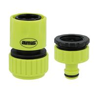 Amig - Kit de Conectores para Manguera - 2 Componentes - Empalme Rápido de 3/4" y Adaptador Reductor para Grifo de 3/4" - Accesorios Ideales para Jardinería - Plástico ABS - Verde Pistacho