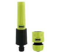 Amig - Kit de Riego - 2 Componentes - 1 Lanza de Riego con Caudal Regulable y 1 Empalme Rápido de 1/2" con Función Stop - Ideal para Jardinería - Plástico ABS - Verde Pistacho y Negro