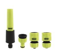 Amig - Kit de Riego - 4 Componentes - 1 Lanza de Riego con Caudal Regulable, 1 Adaptador con Reductor y 2 Empalmes Rápidos de 1/2" y 3/4" con Función Stop - Plástico ABS - Verde Pistacho y Negro