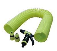 Amig - Manguera - Tipo Helicoidal en Espiral - 15 m - Incluye 4 Accesorios - Con Pistola de Riego, Adaptador de Grifo y 2 Empalmes Rápidos - Goma Eva - Verde Pistacho