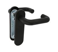 Amig - Manillas Puerta con Placa para Puerta Interior o Exterior - Manilla Puerta Negra Ergonómica Antideslizante - Placa 172 x 46 mm - Cuadradillo 9 mm - Acero con Polipropileno