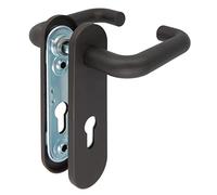 Amig - Manillas Puerta con Placa y Bocallave - Manilla Puerta con Cerradura, Uso Intensivo, Puertas Cortafuegos, Garaje o Trastero - Placa 172 x 46 mm - Cuadradillo 9 mm - Acero con Polipropileno