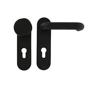 Amig - Manillas Puerta - con Placa y Pomo Fijo para Puerta - Manilla Interior con Pomo Exterior de Seguridad - Placa 172 x 46 mm - Cuadradillo 9 mm - Acero con Polipropileno Negro