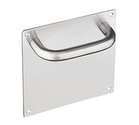 Amig - Manillón con Placa Cuadrada y Asa Curva Mod.1 de Acero Inoxidable 18/8 - Para Puertas Abatibles de Paso o Entrada Interiores o Exteriores - Medidas - Asa: Ø19 x 151 mm, Placa: 180 x 180 mm