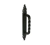 Amig - Manillon de Zamak con Placa martilleada de Acero 28x4,5 cm | Tirador para Puertas de Paso, correderas de Valla y Portones | Negro - Fácil colocación con Tornillos