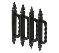 Amig - Manillon de Zamak con Placa martilleada de Acero 28x4,5 cm - Tirador para Puertas de Paso, correderas de Valla y Portones - Negro - Fácil colocación con Tornillos (Paquete de 4)