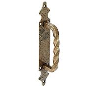 Amig - Manillon de Zamak con Placa Punteada de Acero 28x4,5 cm | Tirador para Puertas de Paso, correderas de Valla y Portones | Dorado envejecido- Fácil colocación con Tornillos