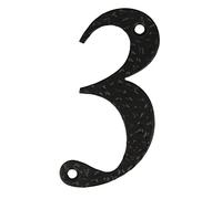 Amig - Número para Casas o Portales | Nº 3 | 100 x 65 mm | Para Paredes o Muros Exteriores de Viviendas | De Acero Acabado en Negro Epoxi | Estilo Forja | Incluye Tacos y Tirafondos