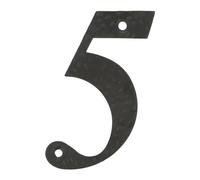 Amig - Número para Casas o Portales | Nº 5 | 100 x 65 mm | Para Paredes o Muros Exteriores de Viviendas | De Acero Acabado en Negro Epoxi | Estilo Forja | Incluye Tacos y Tirafondos