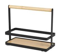 Amig - Organizador de Botes de Especias - Estante para Encimera de Cocina - Acero Negro y Bambú - Almacenamiento de Tarros de Cocina y Especieros - Medidas: 21,5 x 9,5 x 18 cm