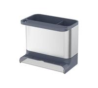 Amig - Organizador de Fregadero Noxi - 15,4 x 11,4 x 18 cm - Acero Inoxidable y Plástico Resistente - Color Gris - Soporte para Esponjas, Cepillos y Detergente con Bandeja Desmontable