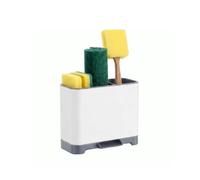Amig - Organizador de Fregadero Noxi Soft - 13,5 x 9,5 x 18 cm - Acero y Plástico Resistente - Color Blanco - Soporte para Esponjas, Cepillos y Detergente con Bandeja Desmontable