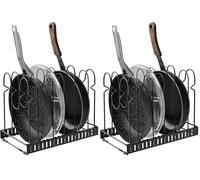 Amig - Organizador para Sartenes - 6 Compartimentos Ajustables - Acero Negro - Almacenamiento de Cocina para Tapas de Ollas y Sartenes - Medidas: 20 x 24 x 30 cm (Paquete de 2)