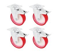 Amig - Pack 4 Ruedas Con Freno - Ø 80 mm - Ruedas Giratorias Con Pletina Metálica - Peso Máximo 100 Kg - Para Mover Muebles Pesados - Rodamientos de Rodillos - Núcleo Nylon Blanco - Poliuretano Rojo