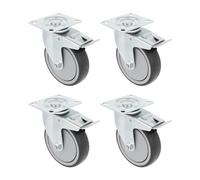 Amig - Pack 4 Ruedas con Freno Para Muebles - Ø 100 mm - Ruedas Giratorias con Placa de Montaje - Peso Máximo 110 Kg - Para Mover Muebles Pesados - Rodamientos Rodillos - Núcleo Plástico - Goma Gris