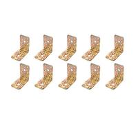 Amig - Pack de 10 Ángulos Planos para Estructuras de Madera - Soportes Esquina de 90 grados - Escuadras de Montaje - Fijación para Muebles, Armarios o Mesas - Acero - Color Dorado - 80 x 50 x 2.2 mm