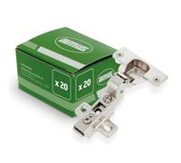 Amig - Pack 20 Bisagras | Cazoleta Superacodada | Ø35 mm | Con Pestillo de Apertura Rápida | Tacos y Tirafondos Premontados | Apertura de 110 º | Distancia entre Agujeros 52 mm | Acero Plateado