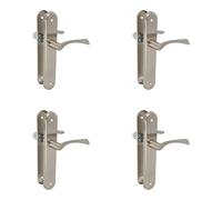 Amig - Pack de 4 Juegos de 2 Manillas Plateadas de Placa Ovalada de Acero y Tirador de Zamak con Acabado Cromado Mate para Puertas de Paso de Interior - 237 x 40 mm · Manivela 120 mm - Con Tornillos