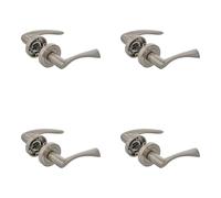 Amig - Pack de 4 Juegos de 2 Manillas Plateadas de Roseta Redonda - Con Tirador de Zamak con - Acabado Cromado Mate - Para Puertas de Paso de Interior - Diámetro Roseta Ø52 mm - Incluye Tornillos