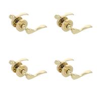 Amig - Pack de 4 Juegos de Manillas con Roseta, Modelo Yaltarz, Fabricada en Acero Latonado Barnizado, Medida: 52 mm, Cuadradillo de 6 mm, Óptimo para Puertas de Interior o Exterior, Diseño Moderno