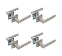 Amig - Pack de 4 juegos de manillas con roseta para puertas interiores - Modelo SUKI - 54 x 54 mm - Cuadradillo de 8 mm - Diseño elegante y sencillo - Acero inoxidable acabado plata mate