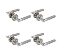 Amig - Pack de 4 Juegos de Manillas de Roseta para Puertas - Mod. RUMI - Ø52 mm - Cuadradillo de 8 mm - Manija de Diseño Elegante y Sencillo - Aluminio Níquel Cepillado