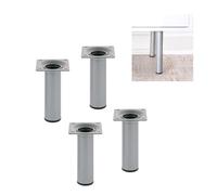 Amig - Pack de 4 Patas Redondas para Mueble - 30X150 mm - Acero - para Mesas de Centro, Noche, Cómodas... - Tapón Antirayaduras - Resistentes - Plata - Tornillería incluída