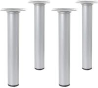 Amig - Pack de 4 Patas Redondas para Mueble - 30X250 mm - Acero - para Mesas de Centro, Noche, Cómodas... - Tapón Antirayaduras - Resistentes - Plata - Tornillería incluída