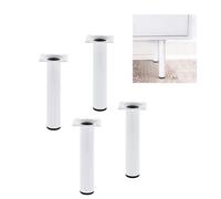 Amig - Pack de 4 Patas Redondas para Mueble - 30X400 cm - Acero - para Mesas de Centro, Noche, Cómodas... - Tapón Antirayaduras - Resistentes - Plata - Tornillería incluída