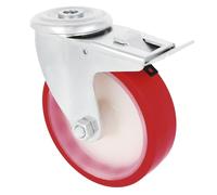 Amig - Pack de 4 Ruedas Con Freno - Ø 125 mm - Ruedas Giratorias Con Agujero - Peso Máximo 170 Kg - Para Mover Muebles Pesados - Rodamientos de Rodillos - Núcleo Nylon Blanco - Poliuretano Rojo