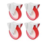 Amig - Pack de 4 Ruedas Fijas - Ø 100 mm - Pletina Metálica - Peso Máximo 120 Kg - Para Mover Muebles Pesados o Electrodomésticos - Rodamientos de Rodillos - Núcleo Nylon Blanco - Poliuretano Rojo