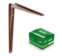 Amig - Pack Soportes para Estantería de Pared - 20 piezas - Escuadras en Acero - 250X200 mm - Color Marrón - Ángulo para Estantes - Soporte para Baldas - Fácil instalación