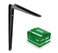Amig - Pack Soportes para Estantería de Pared - 20 piezas - Escuadras en Acero - 250X200 mm - Color Negro - Ángulo para Estantes - Soporte para Baldas - Fácil instalación