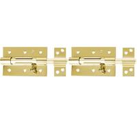 Amig - Pasador de Sobreponer - 100 x 67 mm - Puertas de Paso de Madera - Agujero Portacandados de ø 8 mm - Pestillo para Baño, Dormitorio o Despacho - Cerrojo de Seguridad - Acero Latonado Barnizado