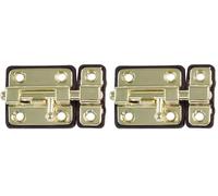 Amig - Pasador de Sobreponer para Puertas Mod.383 - 54 x 36 mm - Pestillo de Seguridad con Base de Plástico - Para Cierre Horizontal - De Acero Latonado - Incluye Tirafondos (Paquete de 2)